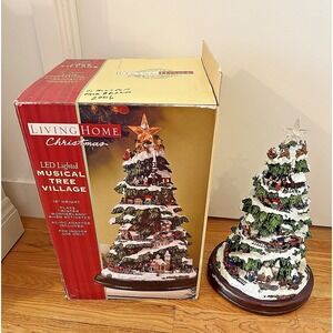 Rare LivingHome Christmas 18" Led Lighted Musical  Tree Dickens Village Animated